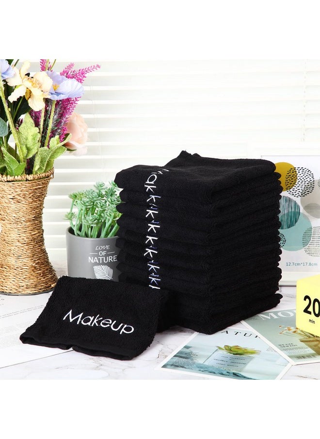 13 x 13 Inch Makeup Washcloths Reusable Makeup Remover Cloths Facial Cleansing Makeup Towels Cotton Soft Cosmetic Towel Water Absorbent Make up Cloth Face Towels for Women Skin Care, Black (12 Pcs)