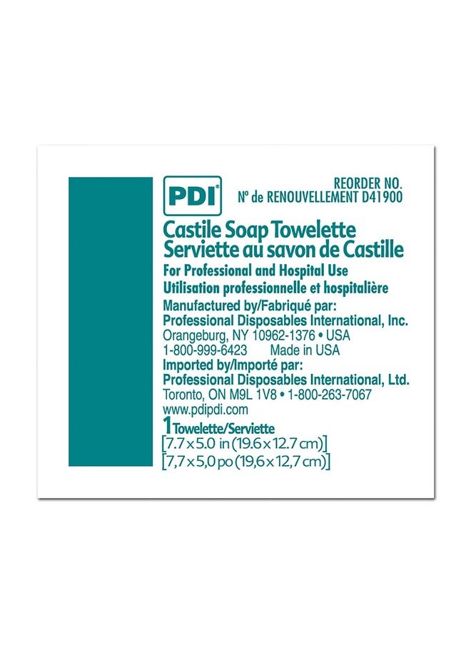 PDI Castile Soap Towelette - Premoistened Facial Cleansing Wipe with Coconut Oil, Great for Travel - Individual Packet, 7.7 in. x 5in., 100 Count, 3 Packs, 300 Total
