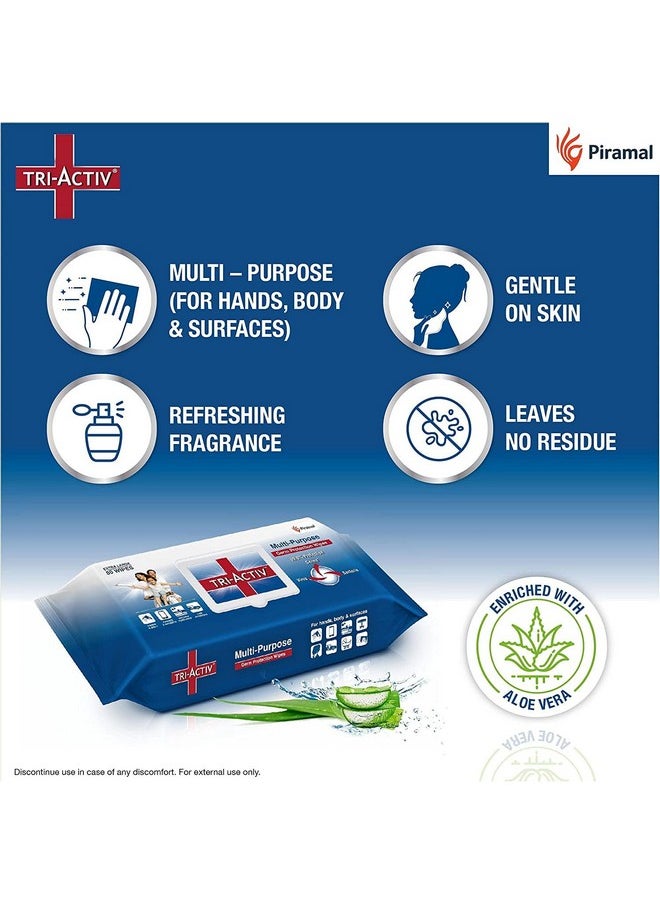 Tri-Activ Multi-Purpose Germ Protection Wipes | Disinfectant Wipes | Wet Wipes for Cleaning | Safe on Skin | Cleans appliances | Enriched with Aloe vera | 33% Extra Large 80 Wipes Lid pack | Pack of 3