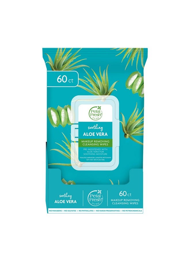 Petal Fresh Soothing Aloe Vera, Makeup Removing, Cleansing Towelettes,Gentle Face Wipes, Daily Cleansing, Vegan and Cruelty Free, 60 count