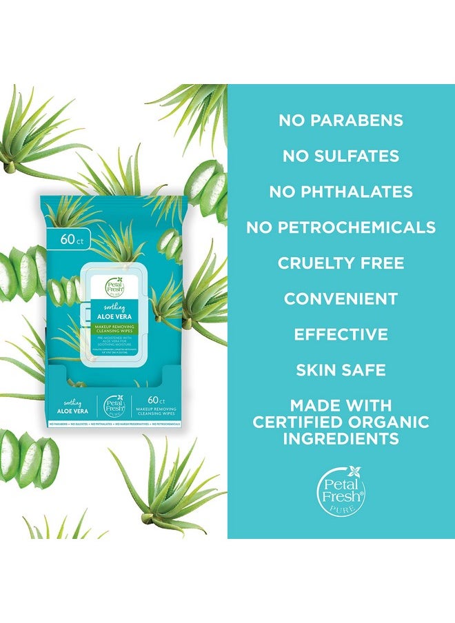 Petal Fresh Soothing Aloe Vera, Makeup Removing, Cleansing Towelettes,Gentle Face Wipes, Daily Cleansing, Vegan and Cruelty Free, 60 count