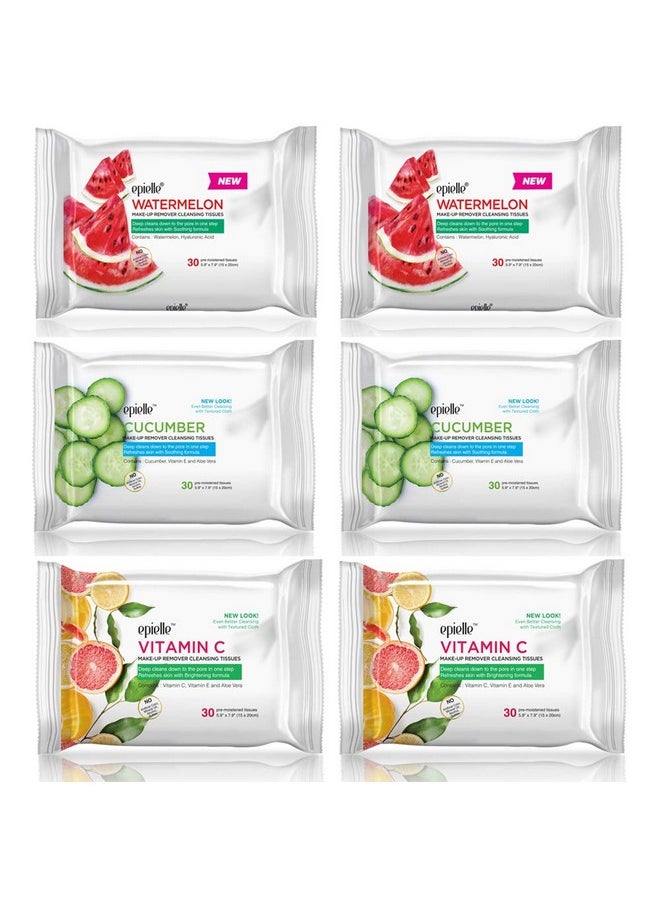 Epielle New Makeup Remover Cleansing Wipes | Removes Dirt, Oil, Makeup & Waterproof Mascara | Beauty Gift, Spa Day, Gift Set | Pack of 6 | Korean Skincare
