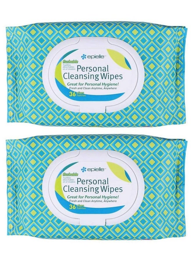Epielle Personal Cleansing Wipes | Natural Ingredients | Flushable Wet Wipes | Travel Size, Daily Use | 2 Pack | Korean Skincare