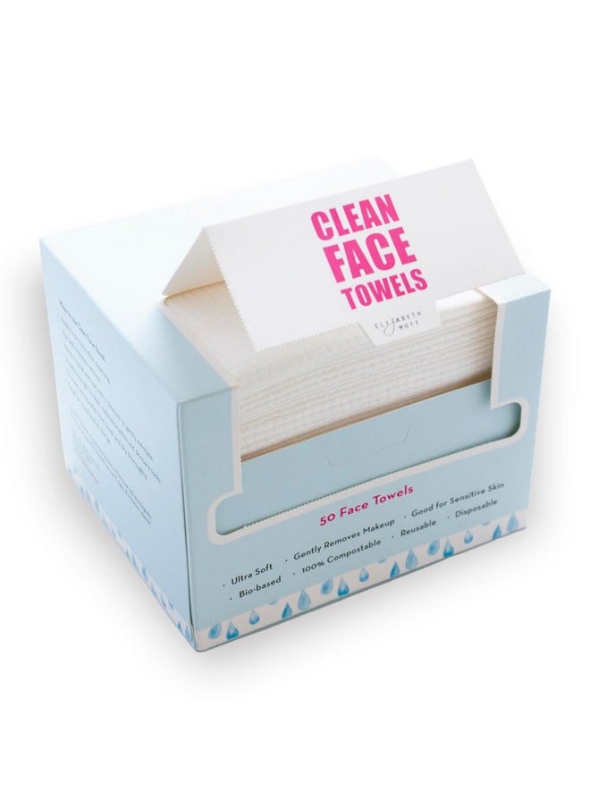 Elizabeth Mott Thank Me Later Clean Face Towels - Biobased Disposable Facial Washcloth, Makeup Remover Wipes - Ultra Soft for Sensitive Skin - 50 Count