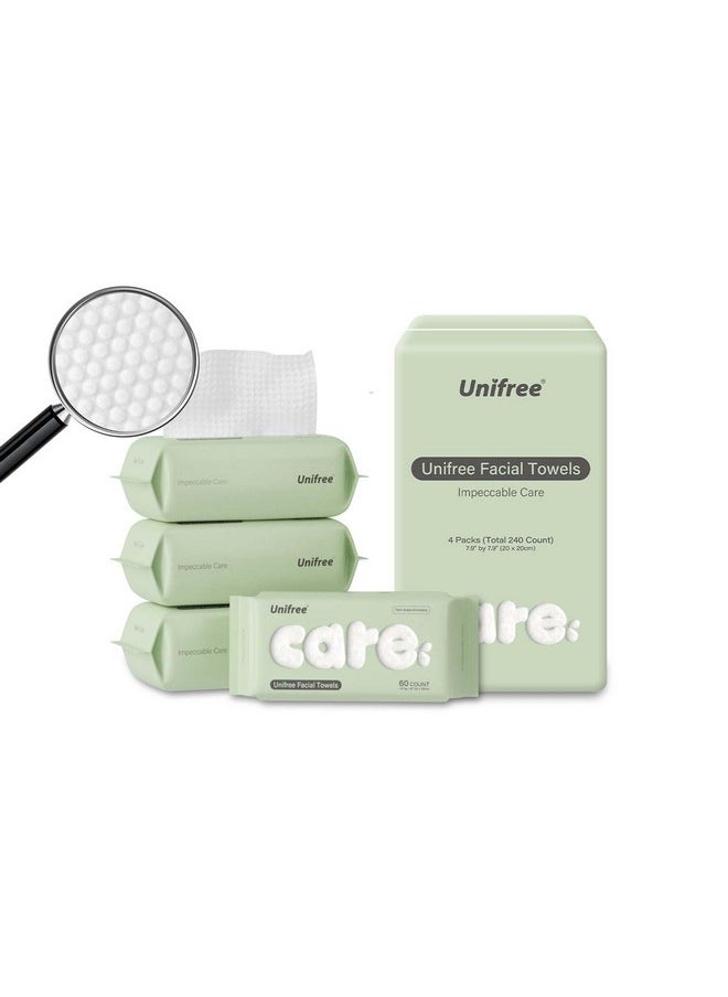Unifree Towel l Disposable Dry Wipes l Facial Towels l 4 -pack Value Pack, 240 Count Towel,Absorbent,Reusable, Soft, Comfort Skincare