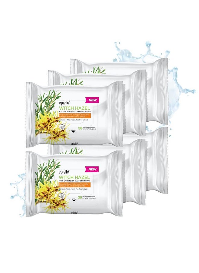 Epielle New Witch Hazel 30ct Makeup Cleansing Wipes Deep Cleans Pores & Refresh Skin with Calming Formula (6 packs)