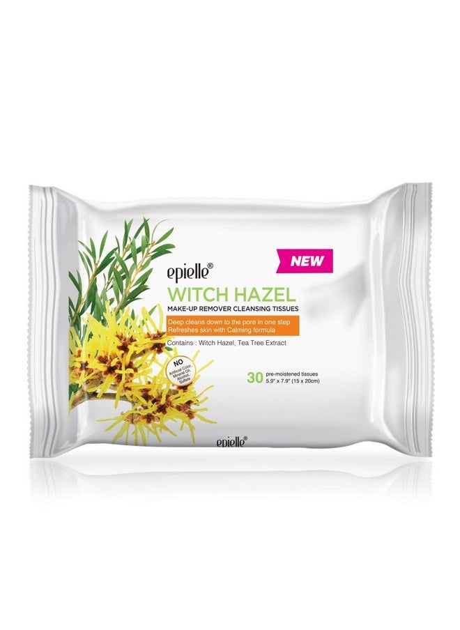 Epielle New Witch Hazel 30ct Makeup Cleansing Wipes Deep Cleans Pores & Refresh Skin with Calming Formula (6 packs)