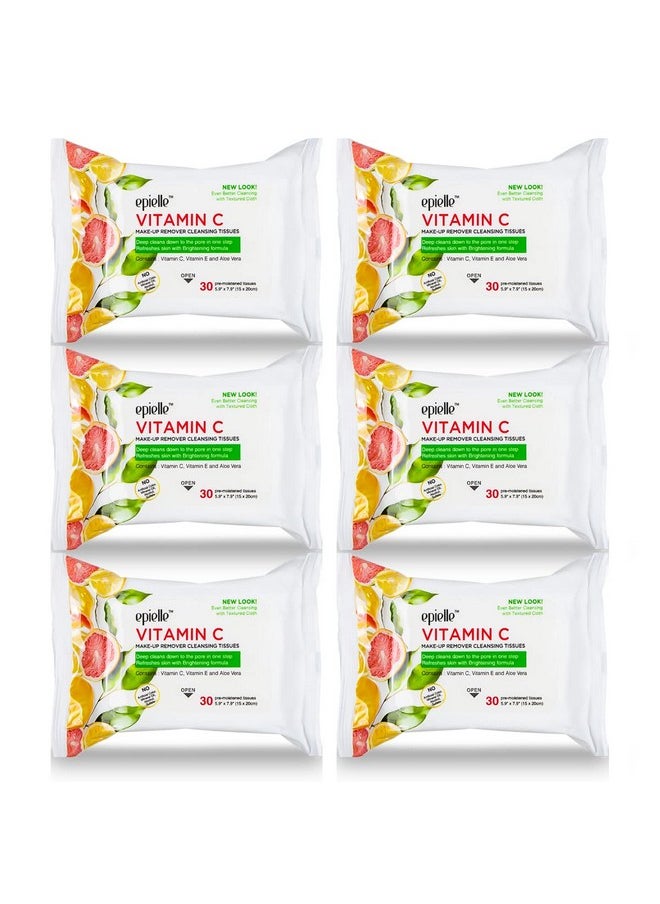 Epielle New Makeup Remover Cleansing Wipes Tissue - Cucumber 30 Count 6 Pack | Gentle for all Skin Types | Daily Facial Cleansing Towelettes | Removes Dirt, Oil, Makeup (Vitamin C)