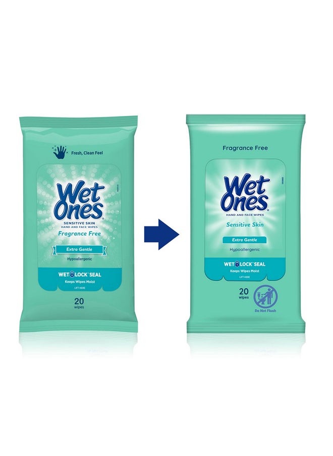 Wet Ones Hand Wipes, Sensitive Skin Wipes | Travel Wipes Case, Hand and Face Wipes | 20 ct. Travel Size Wipes (10 pack)