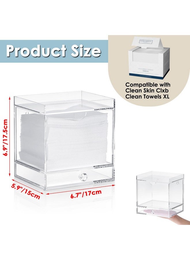 Sumnacon Disposable Face Towel Holder Acrylic Face Towel Storage Box with Drawer Compatible with Clean Skin Club Clean Towel XL Wall Mounted Makeup Box Organizer for Bathroom,Vanity