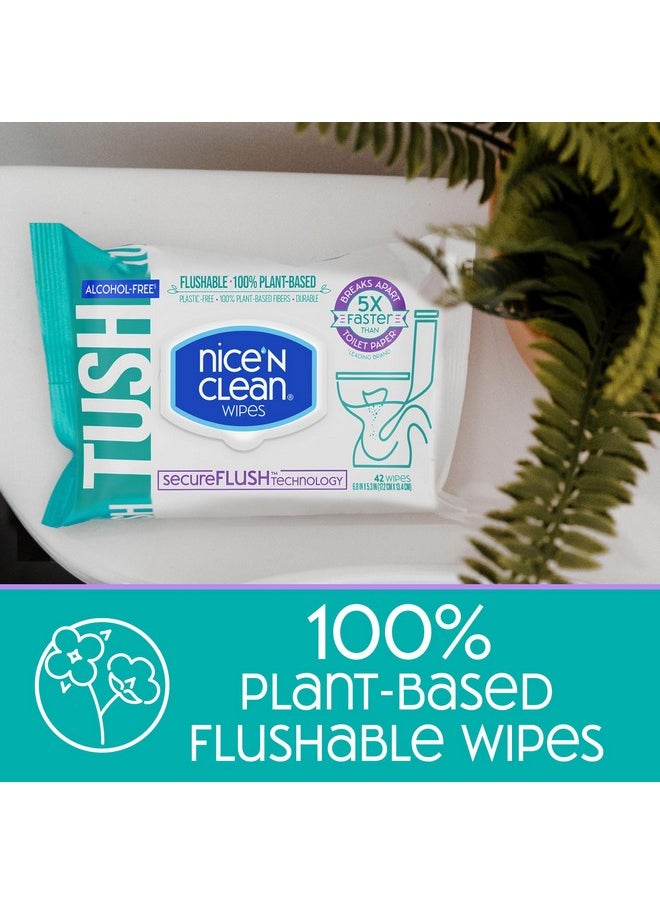 Nice 'N Clean SecureFLUSH Flushable Wet Wipes (42 Count - 6 Packs) | Moist Toilet Tissue with Moisturizing Aloe & Vitamin E | 0% Alcohol Formula for Sensitive Skin | Butt Wipes for Adults