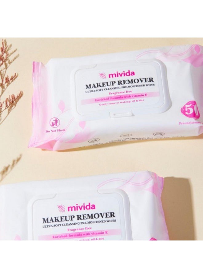 mivida Hypoallergenic Makeup Remover Wipes with Vitamin E | 4x50 count Total 200 bulk make up removing Wipes | Fragrance Free makeup wipes