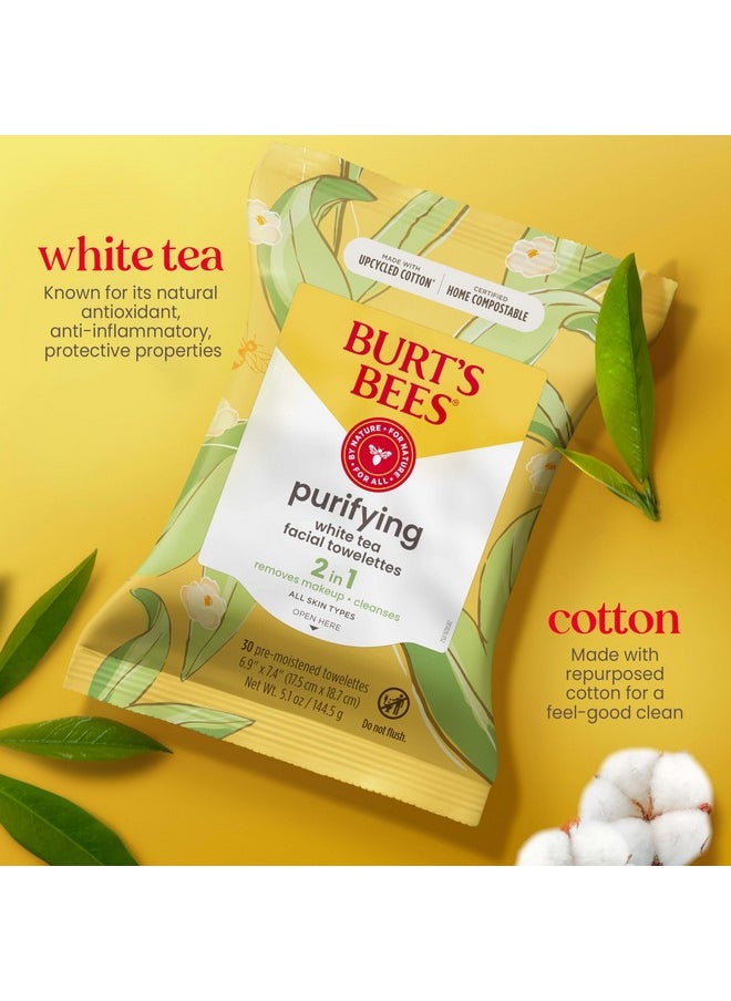Burt's Bees Stocking Stuffers, White Tea Face Wipes, for Sensitive Skin, Soothing Makeup Remover & Facial Cleansing Towelettes Christmas Gifts, 30 Ct. (3-Pack)