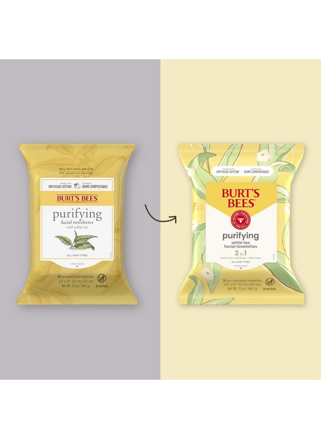 Burt's Bees Stocking Stuffers, White Tea Face Wipes, for Sensitive Skin, Soothing Makeup Remover & Facial Cleansing Towelettes Christmas Gifts, 30 Ct. (3-Pack)