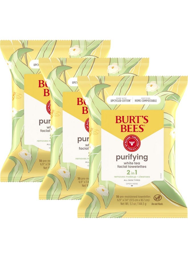 Burt's Bees Stocking Stuffers, White Tea Face Wipes, for Sensitive Skin, Soothing Makeup Remover & Facial Cleansing Towelettes Christmas Gifts, 30 Ct. (3-Pack)