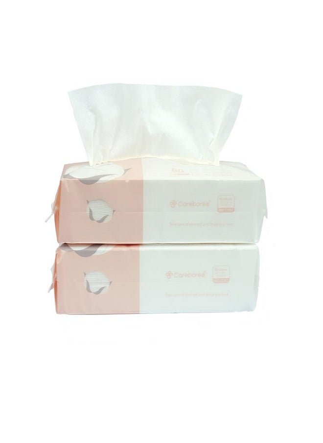 Careboree Extra Thick Dry Wipe, Disposable Face Drying Towel 100% Cotton, Lint-Free Cotton Tissues (2 Pack)