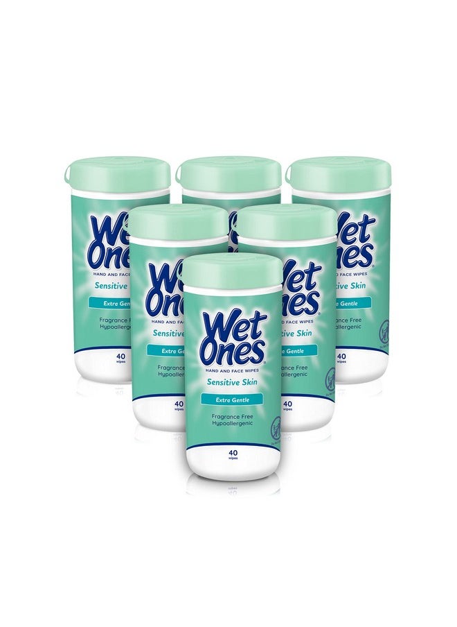 Wet Ones Hand and Face Wipes, Sensitive Skin Wipes | Unscented Wipes, Hand and Face Wipes Sensitive Skin, Wet Ones Sensitive Skin Wipes, 40 ct. Canister (6 pack)
