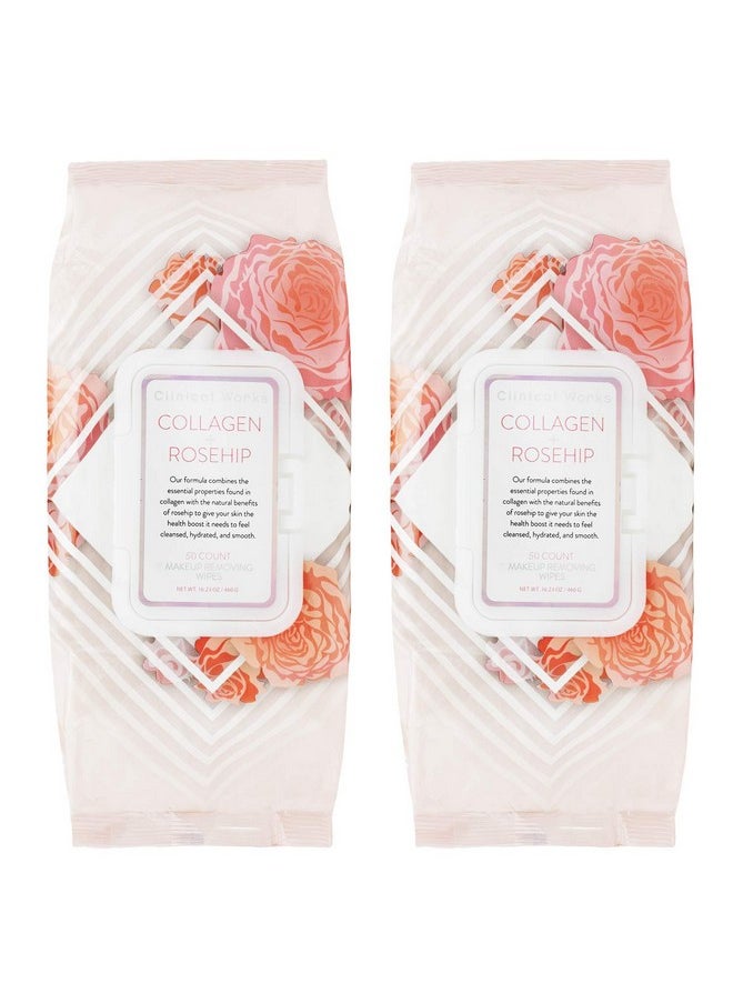 Clinical Works Makeup Remover Wipes Bulk Pack- Collagen and Rosehip Facial Cleansing Wipes, 2 Pack