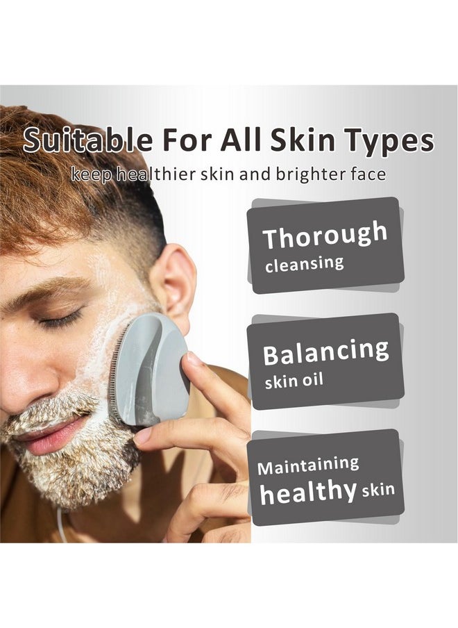 HieerBus Silicone Face Scrubber,Manual Exfoliating Brush,Handheld Facial Cleansing Brush for Women Men-Blackhead Removing Pore Cleansing Massaging for Sensitive, Delicate, Dry Skin (3rd-Grey+White)