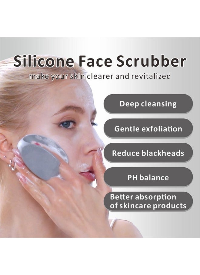 HieerBus Silicone Face Scrubber,Manual Exfoliating Brush,Handheld Facial Cleansing Brush for Women Men-Blackhead Removing Pore Cleansing Massaging for Sensitive, Delicate, Dry Skin (3rd-Grey+White)