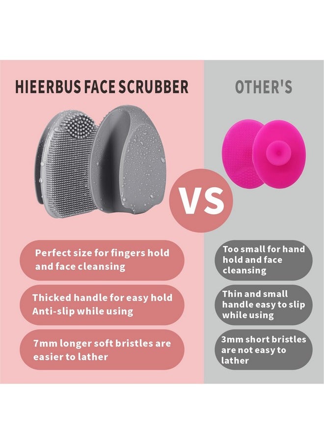 HieerBus Silicone Face Scrubber,Manual Exfoliating Brush,Handheld Facial Cleansing Brush for Women Men-Blackhead Removing Pore Cleansing Massaging for Sensitive, Delicate, Dry Skin (3rd-Grey+White)