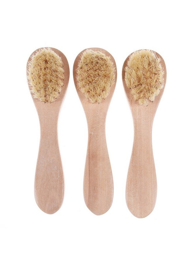 Face Cleansing Brush for Facial Exfoliation, Natural Bristles Brush For Dry Brushing - Set of 3 Pack Wooden Handle Skin Cleaning Scrubbers for Men and Women
