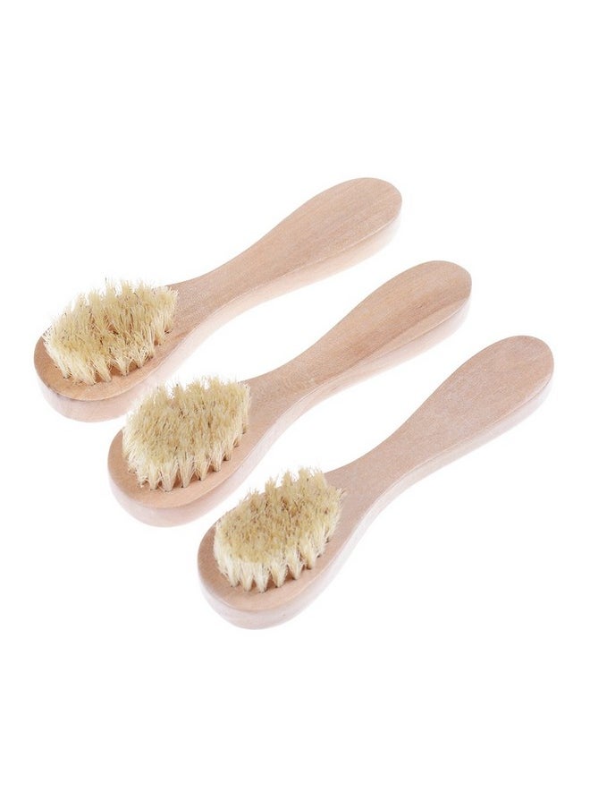 Face Cleansing Brush for Facial Exfoliation, Natural Bristles Brush For Dry Brushing - Set of 3 Pack Wooden Handle Skin Cleaning Scrubbers for Men and Women