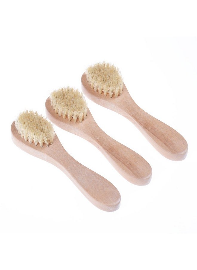 Face Cleansing Brush for Facial Exfoliation, Natural Bristles Brush For Dry Brushing - Set of 3 Pack Wooden Handle Skin Cleaning Scrubbers for Men and Women