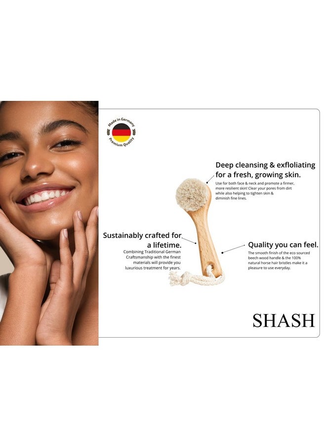Since 1869 Hand Made in Germany - Sustainable Exfoliating Face Brush, Scrub Cleansing Brush, Exfoliates Skin to Help Reduce Flaking, Fine Lines, Supports Glowing Complexion (Medium Horse Hair Bristle)