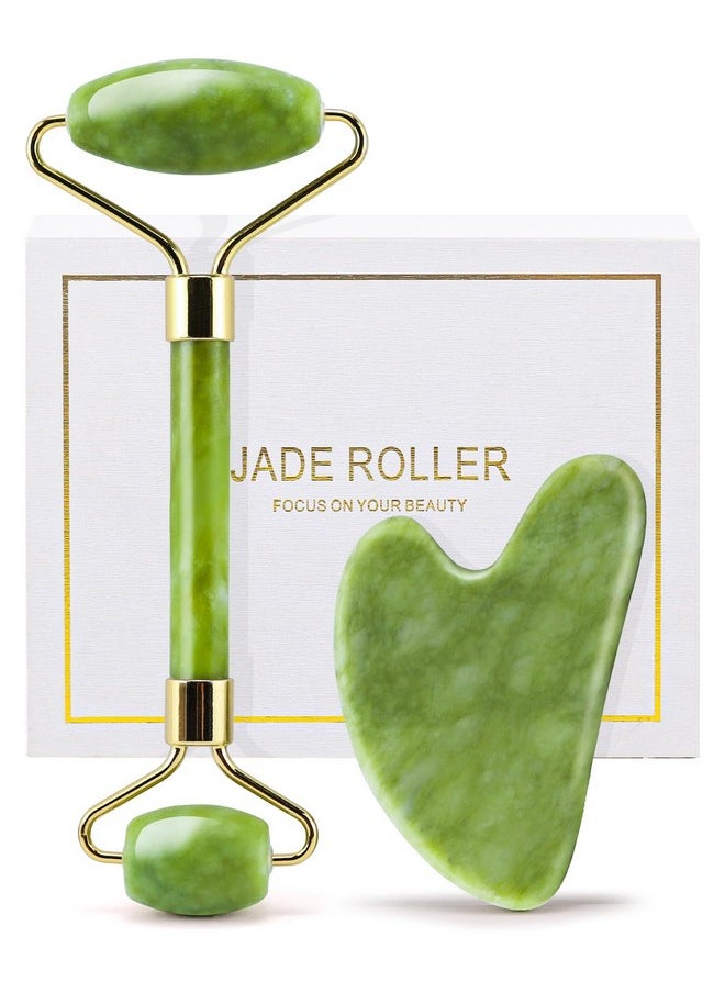 huefull Gua Sha Facial Tools & Jade Roller Set for Skin Care, Reduce Puffiness and Improve Wrinkles, Guasha Tool for Face, Gua Sha Stone Self Care Gift for Woman Man, Christmas Gifts