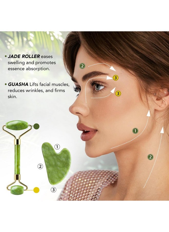 huefull Gua Sha Facial Tools & Jade Roller Set for Skin Care, Reduce Puffiness and Improve Wrinkles, Guasha Tool for Face, Gua Sha Stone Self Care Gift for Woman Man, Christmas Gifts