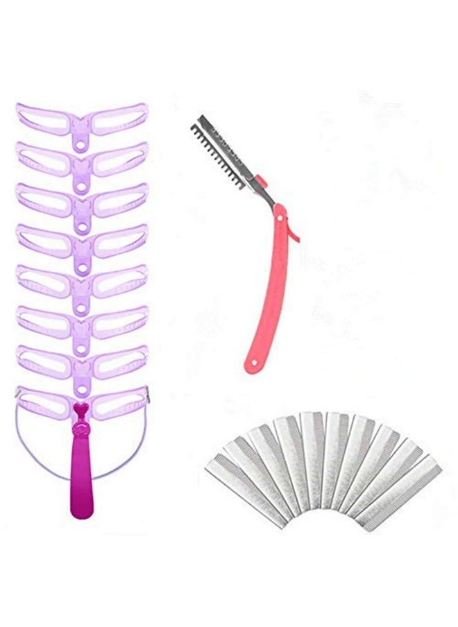 Eyebrow mold, 8 styles of eyebrow shape and eyebrow razor holder and 10 pieces of blade DIY beauty mold set shaping template, Shaping Templates,Eyebrow Stencils Reusable,DIY Makeup Tools
