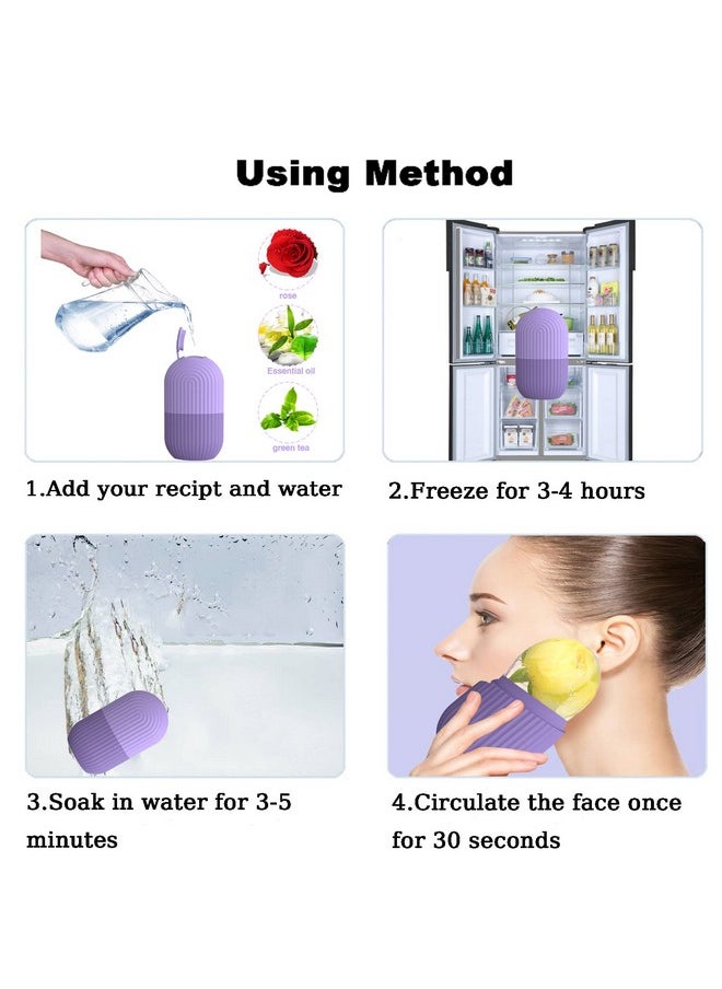 Joyeee Ice Face Roller, Reusable Silicone Mold Face Massage Eye Facial Beauty Skin Care Tools Apply Ice for Shrink Pores Anti Wrinkle Reduce Puffiness Improve Skin Elasticity, Striped, Purple