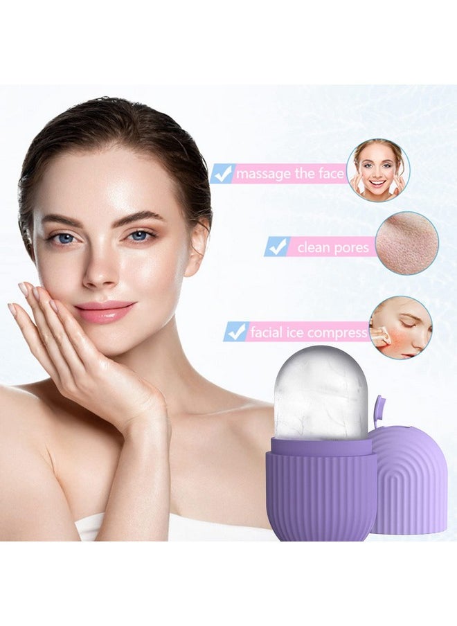 Joyeee Ice Face Roller, Reusable Silicone Mold Face Massage Eye Facial Beauty Skin Care Tools Apply Ice for Shrink Pores Anti Wrinkle Reduce Puffiness Improve Skin Elasticity, Striped, Purple
