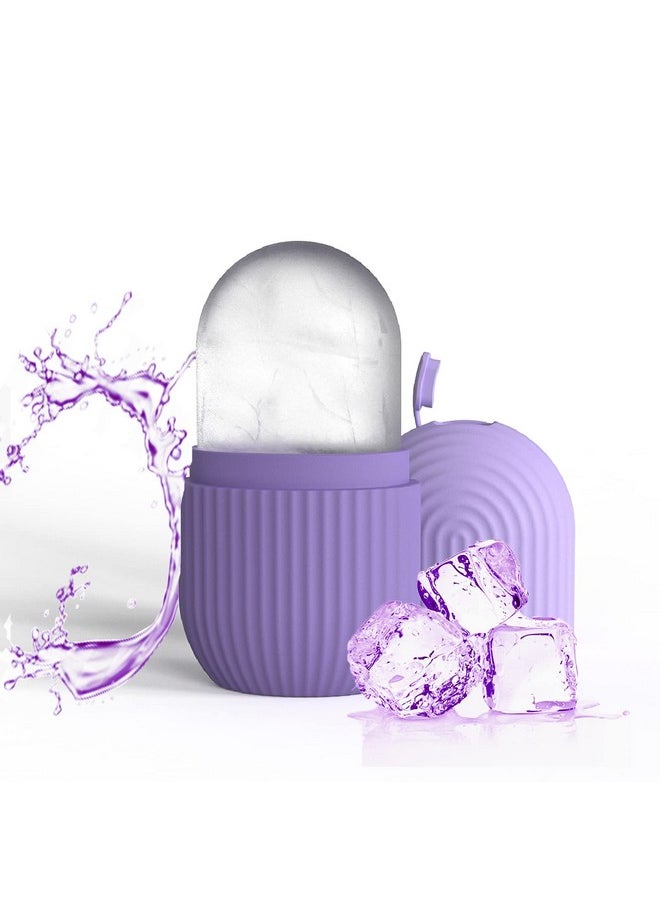 Joyeee Ice Face Roller, Reusable Silicone Mold Face Massage Eye Facial Beauty Skin Care Tools Apply Ice for Shrink Pores Anti Wrinkle Reduce Puffiness Improve Skin Elasticity, Striped, Purple