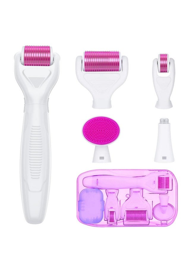 YaFex Derma Roller for Face and Body - 6 in 1 Titanium Microneedling Roller Kit Micro Needle Roller, 300 and 720 Needles 0.25mm,1200 Needles 0.3mm with 5 Replaceable Heads