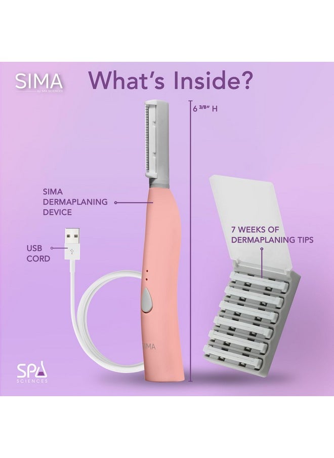 SPA SCIENCES - SIMA Sonic Dermaplaning Tool - Patented Painless 2 in 1 Facial Exfoliation & Peach Fuzz-Hair Removal System w/ 7 Weeks Treatment Included - Anti-Aging - 3 Speeds - Rechargeable