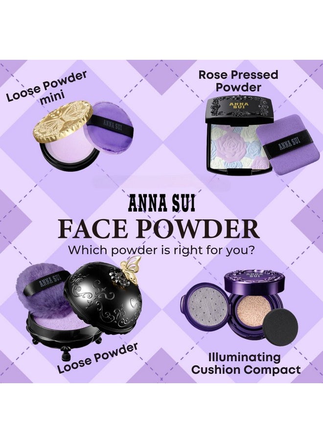 ANNA SUI Loose Face Powder Case Only - Refill Sold Separately, Black Vanity Case with Butterfly Motif, Come with Purple Puff
