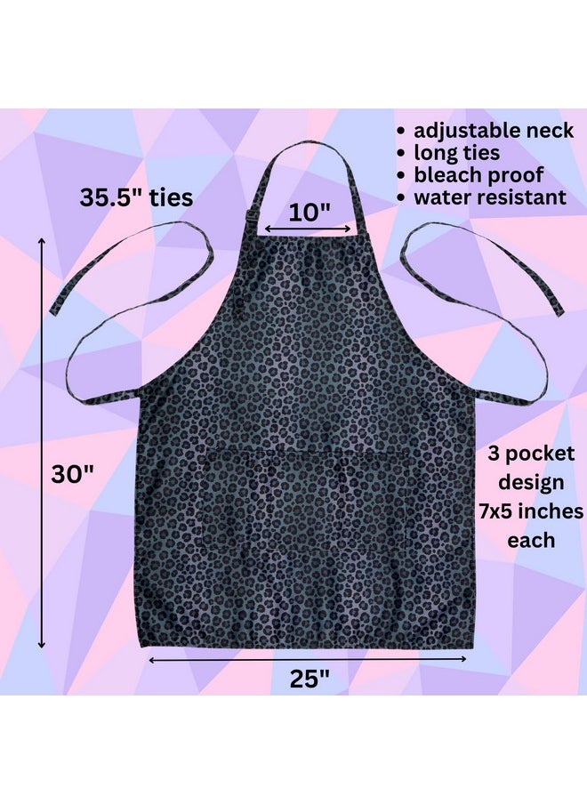 Plum Hill Black Leopard Cosmetology Apron for Hair Stylist, Nail Tech, Esthetician, Make-up Artist - Waterproof Bleach Proof - Hairdresser Apron with Pockets - Animal Print Aprons