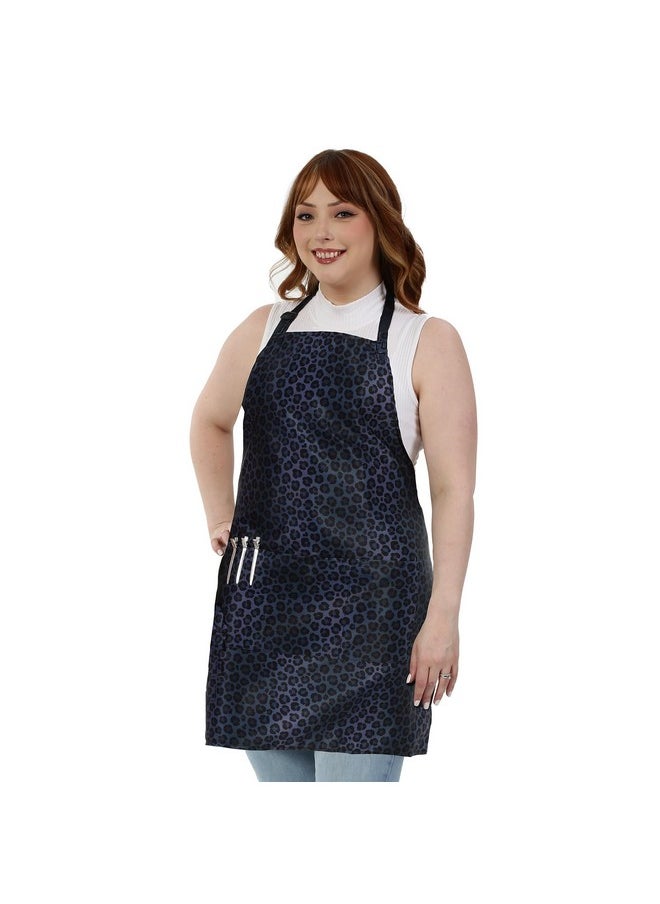 Plum Hill Black Leopard Cosmetology Apron for Hair Stylist, Nail Tech, Esthetician, Make-up Artist - Waterproof Bleach Proof - Hairdresser Apron with Pockets - Animal Print Aprons
