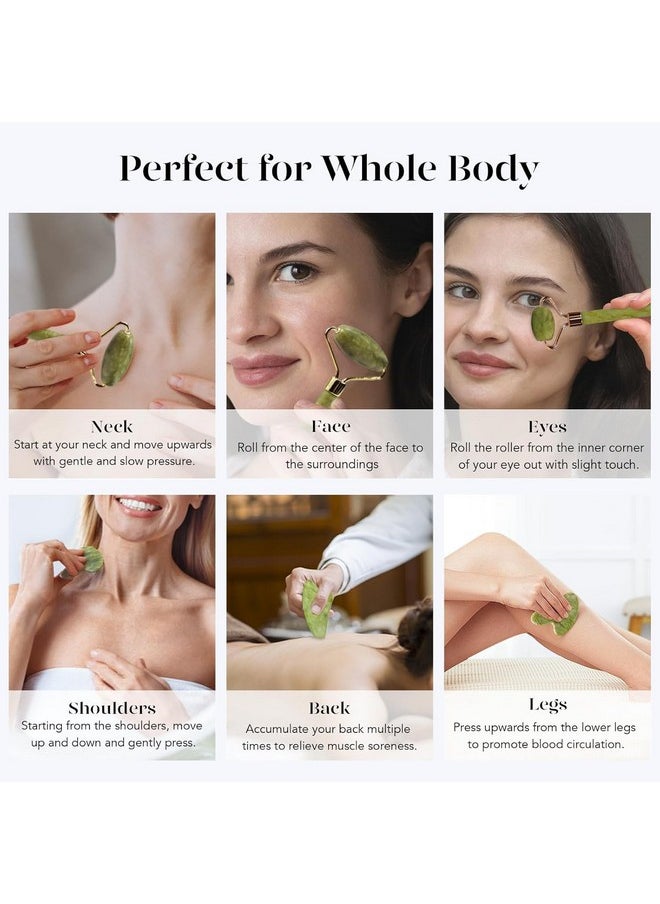 BAIMEI IcyMe Gua Sha & Jade Roller Facial Tools Face Roller and Gua Sha Set for Puffiness and Redness Reducing Skin Care Routine, Self Care Gift for Men Women - Green