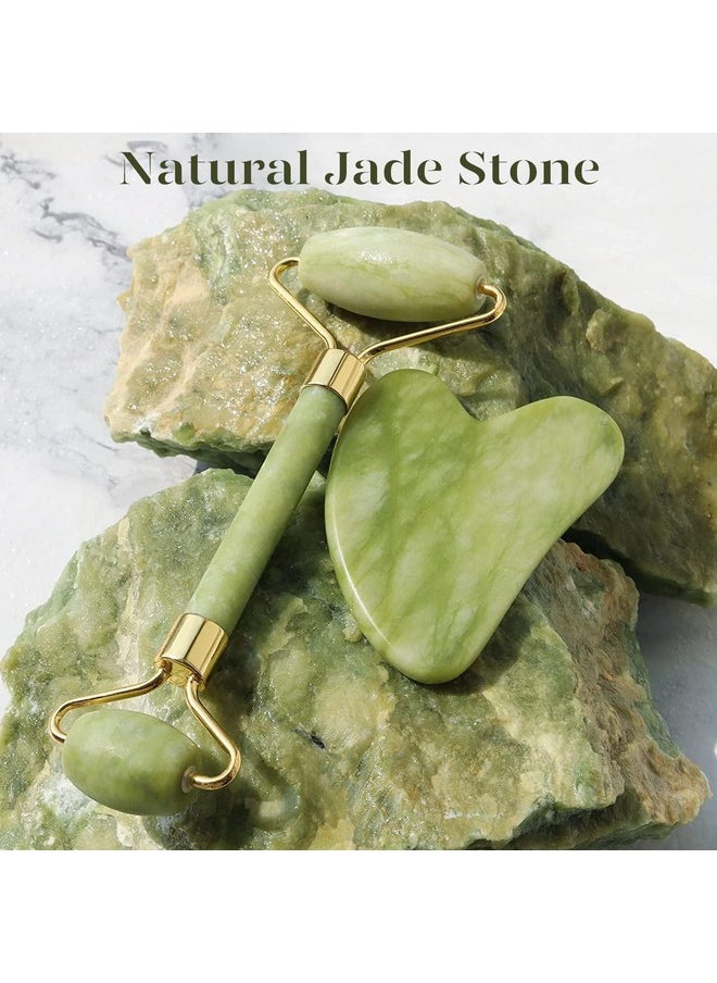 BAIMEI IcyMe Gua Sha & Jade Roller Facial Tools Face Roller and Gua Sha Set for Puffiness and Redness Reducing Skin Care Routine, Self Care Gift for Men Women - Green
