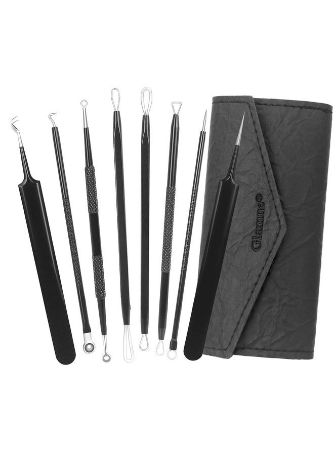 Glamne Blackhead Remover Pimple Popper Kit Acne Comedone Extractor Blemish Extraction Popping Tools (Black)