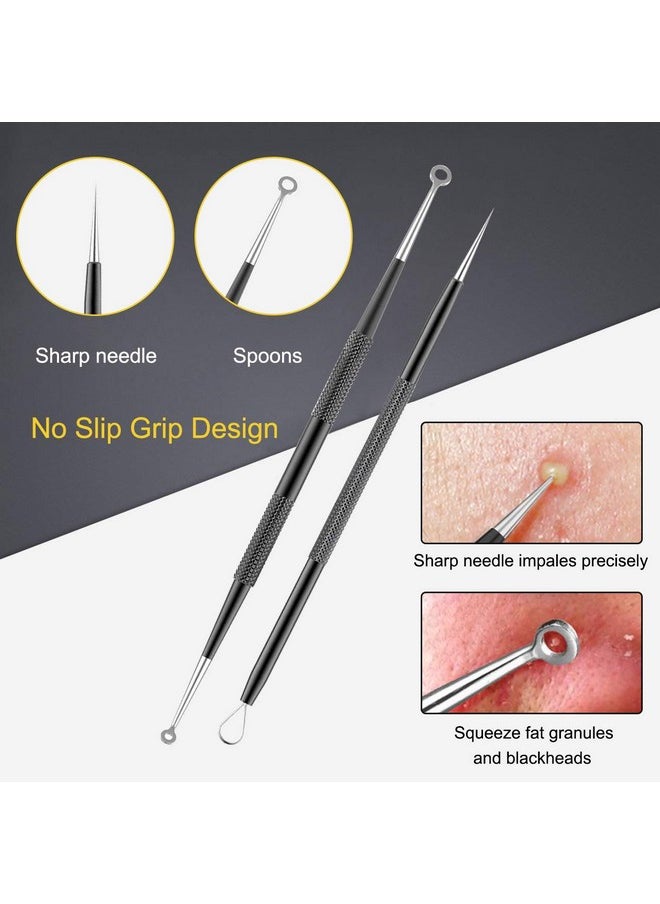 Pimple Popper Tool Kit - Boxoyx 10 Pcs Blackhead Remover Comedone Extractor Kit with Box for Quick and Easy Removal of Pimples, Blackheads, Zit Removing, Forehead,Facial and Nose (Black)