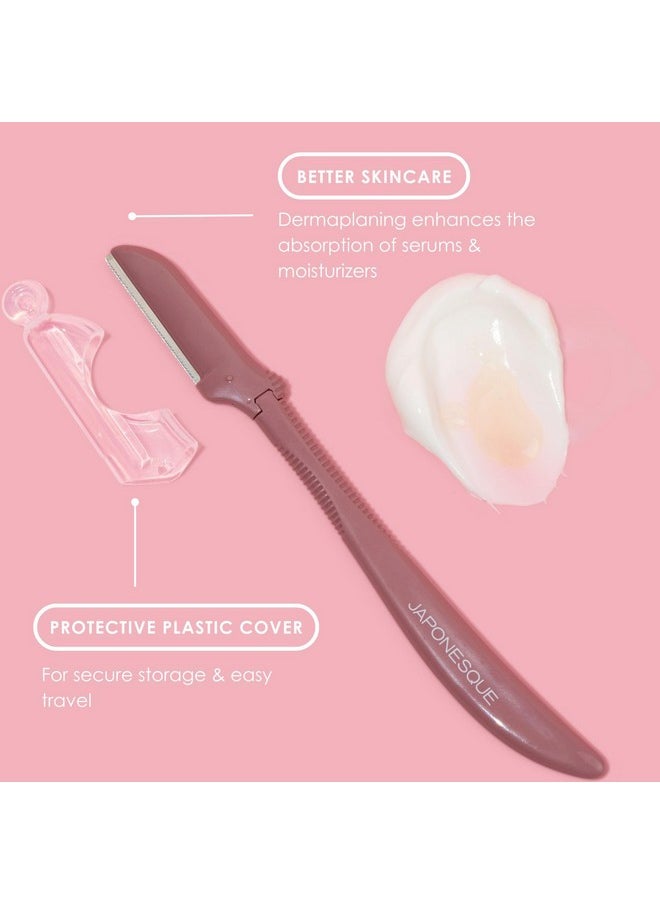 JAPONESQUE Dermaplaner Facial Razors - 3 Piece Set, Facial Hair Razor Kit - One Blade Dermaplane Razor for Women - Pack of 2