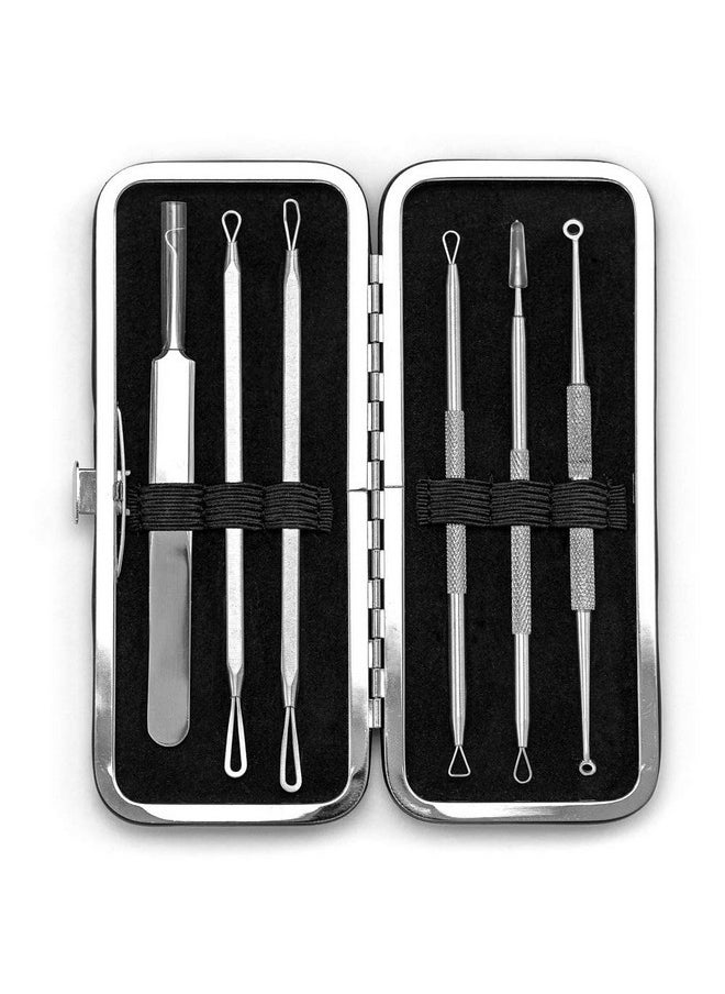 6 Piece Set Pimple Popper Blackhead Remover and Acne Extractor Kit Specifically Treats Face Blemishes Zits and Whiteheads - Perfect Stocking Stuffer, includes Giftbox and Travel Case