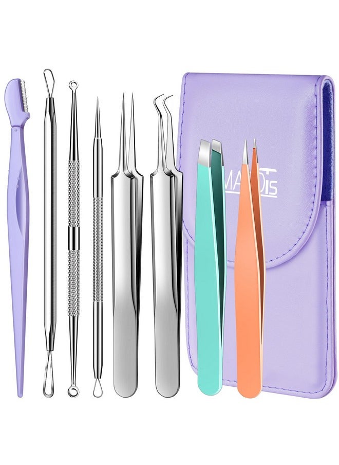 TsMADDTs Blackhead Remover Tools and Ingrown Hair Tweezers, 9PCS Pimple Popper Tool Kit, Ingrown Hair Removal Kit with Pimple Extractor, Pore Extractor, Tweezers, Razor
