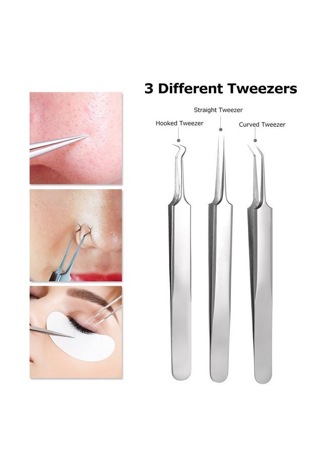 Pinkiou Blackhead Removers Comedone Pimple Popper Tool Acne Extractors Blemish Remover Ingrown Hair Tweezers Removal Kit Whitehead Remover Zit Treatment Skincare Tools for Face Nose, 8-in-1