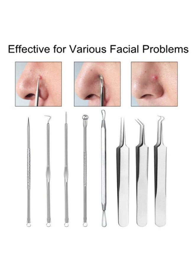 Pinkiou Blackhead Removers Comedone Pimple Popper Tool Acne Extractors Blemish Remover Ingrown Hair Tweezers Removal Kit Whitehead Remover Zit Treatment Skincare Tools for Face Nose, 8-in-1