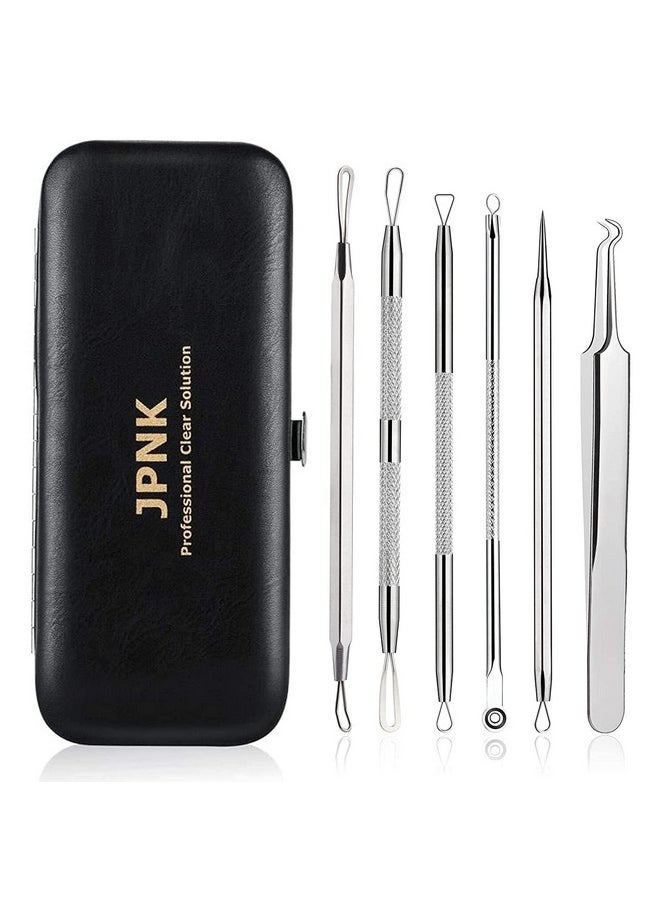 JPNK Blackhead Remover Tool Comedones Extractor Acne Removal Kit for Blemish, Whitehead Popping, 6 Pcs Zit Removing for Nose Face Tools with a Leather Bag